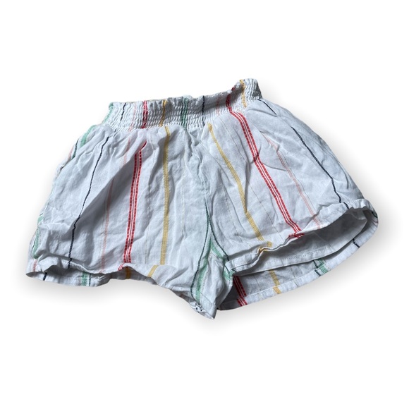 Janie And Jack Elastic Waist White Colorful Stripe Gold Thread Linen Shorts - Picture 2 of 7